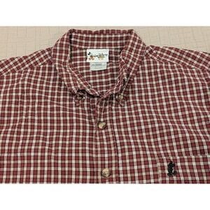 Walt Disney World XXL Red Plaid Short Sleeve Button Up Shirt Mickey Embroidered
